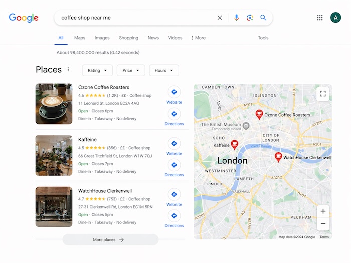 Google Business Profile map pack results
