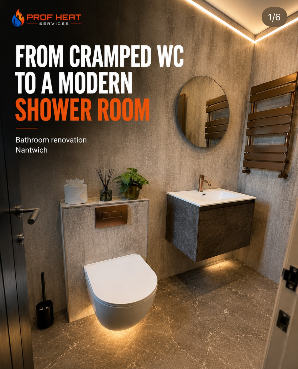 From cramped WC to a modern shower room case study post on Instagram