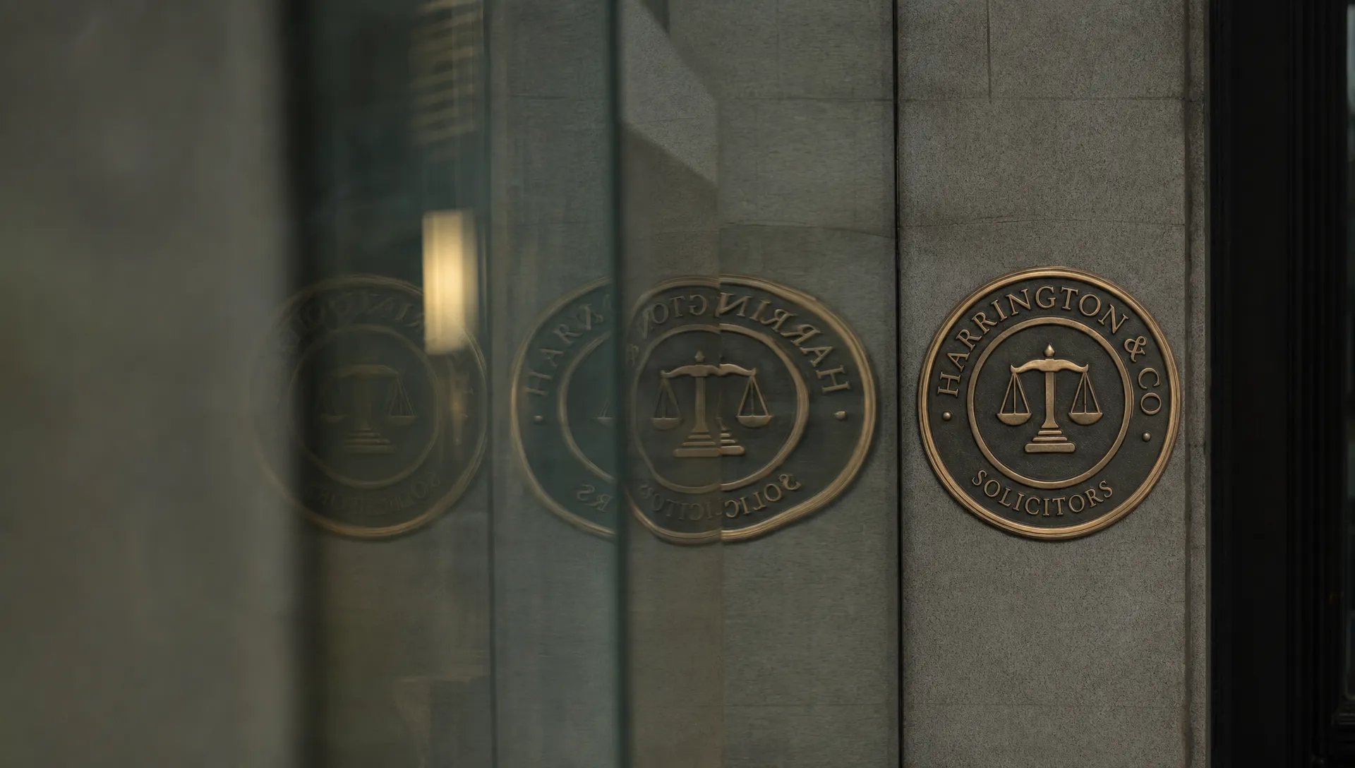 Several overlapping panes of glass reflect the same brass business emblem, echoing how Google connects separate references to one business.